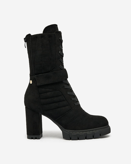 Royalfashion Чорні жіночі утеплені черевики на шпильці Sehhra