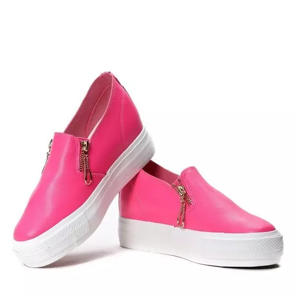 OUTLET Neonově růžové slip on tenisky se zipy na klínku Carlee - Obuv