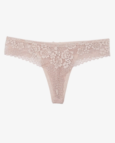 Světle hnědé bavlněné dámské kalhotky tanga s krajkou - spodní prádlo
