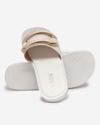 OUTLET Dámské bílé pantofle s velkým zlatým ornamentem Kedino - Obuv