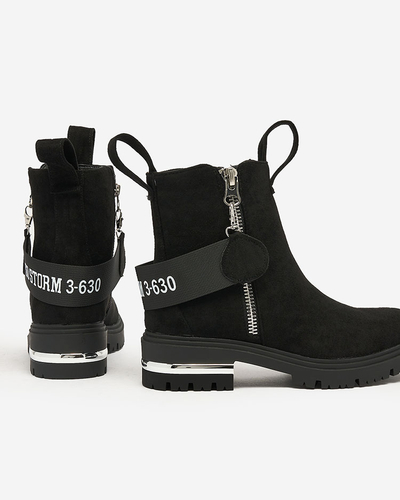 Royalfashion Černé kozačky z ekokůže s páskem a zipy Redmisala