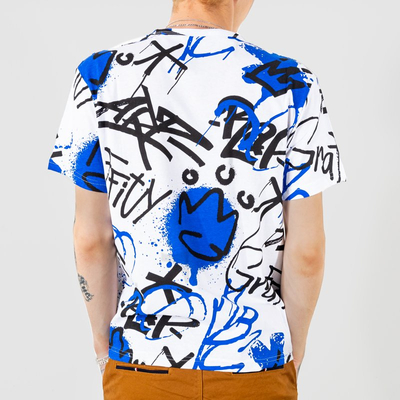 Bílé a modré bavlněné pánské tričko s nápisy - Oblečení