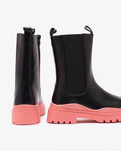 Royalfashion Жіночі високі чорні чоботи на рожевій підошві Beerus