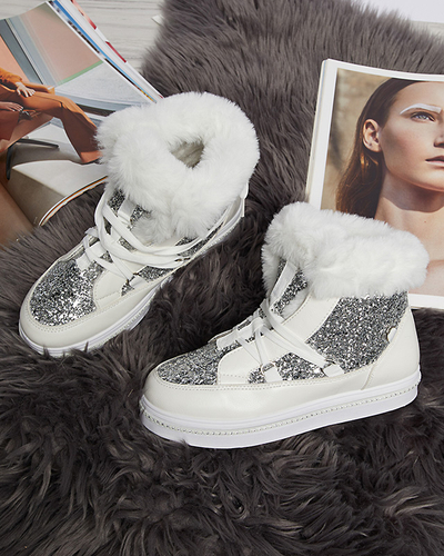 Жіночі білі черевики на шнурівці з паєтками Gesita - Взуття