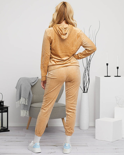 Béžová dámská mikina set s nápisem a krystaly - Oblečení