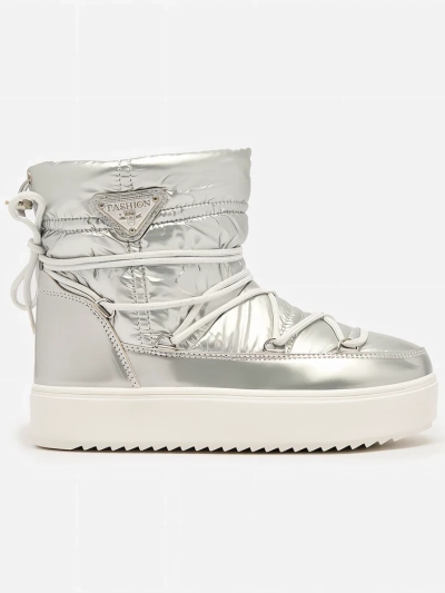 Royalfashion Dámské stříbrné nazouvací boty Vevnose a'la snow boots