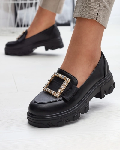 Чорні жіночі мокасини з золотим декором Brial- Footwear