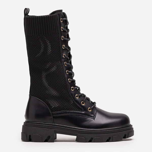 Prolamované černé dámské šněrovací kozačky Buhomi - Obuv