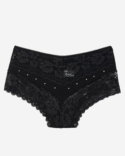 Жіночі чорні трусики, панталони з мереживом і фіанітами - Білизна