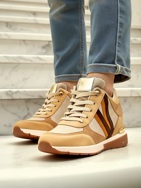 Sneakers Verona Hnědé Z Eko Kůže S Vysokým Podpatkem