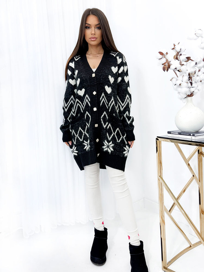 Royalfashion Візерунчастий чорний жіночий светр-покривало