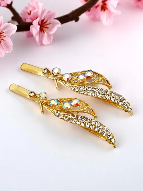 Royalfashion Заколки для волосся з листям із стразів Leaf Shine