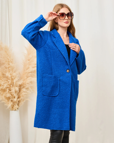 Royalfashion Kobaltový dámský kabát z ovčí kůže