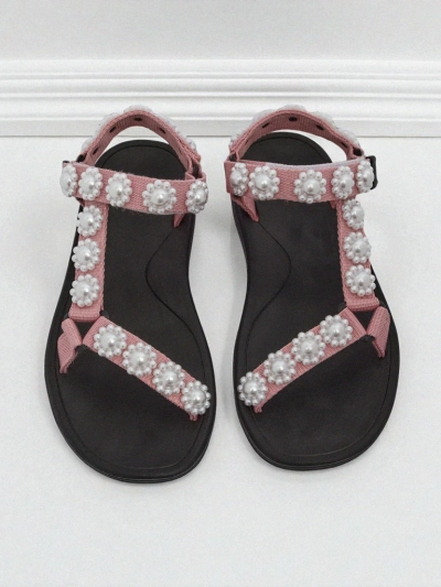Sandály Letitia Royalfashion růžové na platformě - perlové dżety klasické