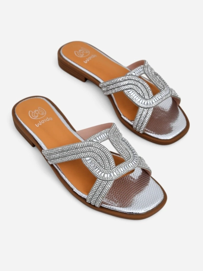 Срібні сандалі Royalfashion Ariadne - плоский каблук, екологічна шкіра