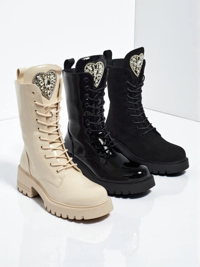 Lakované šněrovací dámské boty na platformě Emelune