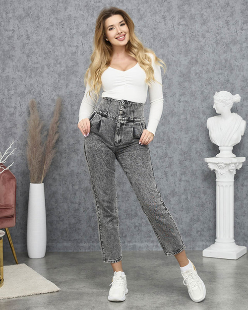 Сірі жіночі джинси для мами з високою талією - Одяг