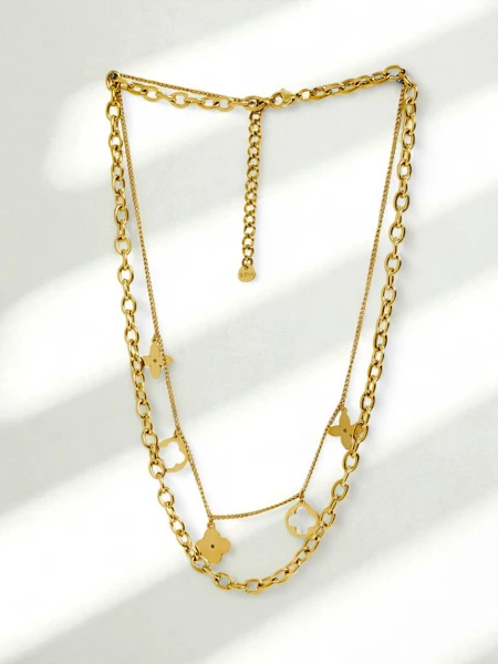 Náhrdelník Persefona Aurelia – pozlacený, dvojitý s motivem květu