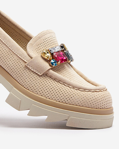 Бежеві ажурні жіночі мокасини з декором Bokkso- Footwear