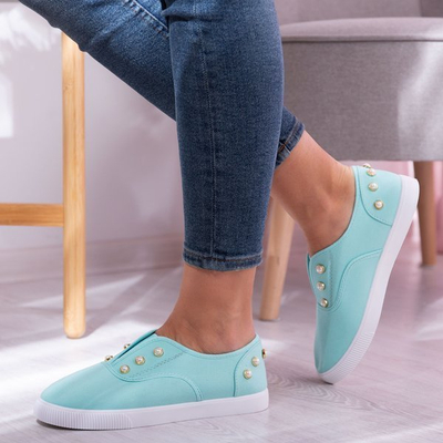 Miętowe slip on z perełkami Marbels - Obuwie