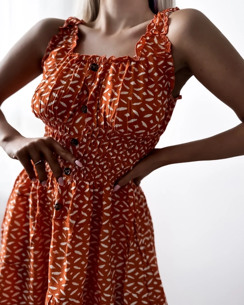 Жіноча сукня до коліна з принтом помаранчевого кольору - Одяг