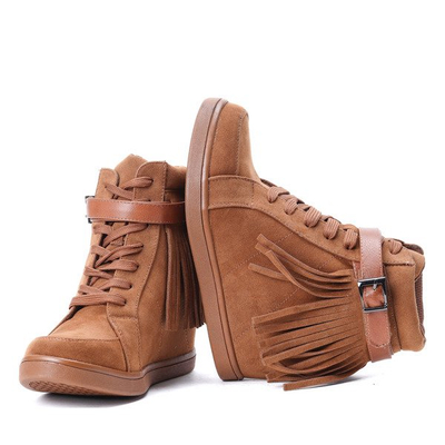 Botki na koturnie - kolor camel - Obuwie