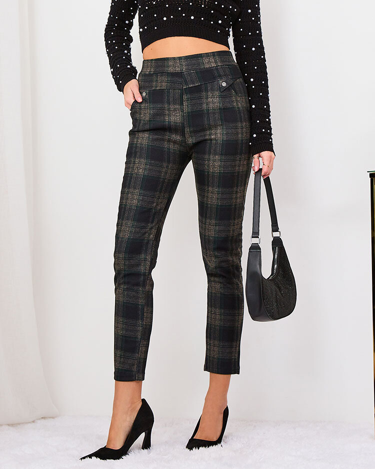 Royalfashion Šedohnědé dámské zateplené kostkované tregíny