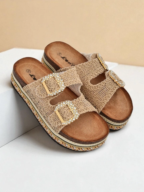 Royalfashion Жіночі босоніжки з пряжками, оздобленими стразами GlamCork