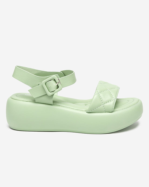 Жіночі стьобані босоніжки з екошкіри на танкетці зеленого кольору Baloui. Взуття