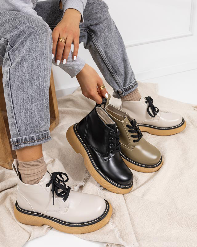 Khaki matné dámské kozačky od Renss - Footwear