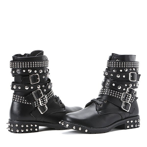 Czarne workery z ćwiekami Alex - Obuwie