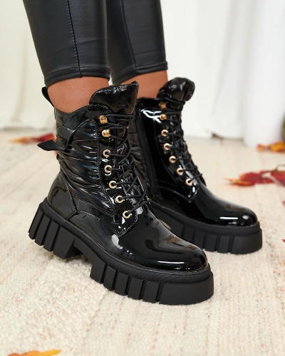 Royalfashion Dámské lakované černé kozačky Wefetto