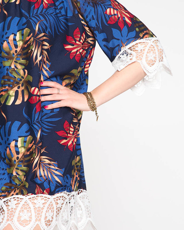 Dámská 'námořnická modrá tunika s listy - Oblečení