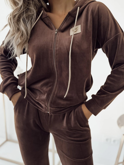 Royalfashion Темно-коричневий жіночий велюровий комплект світшотів