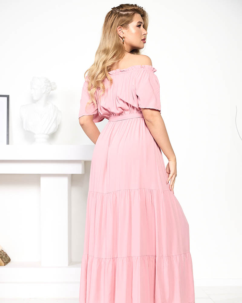 Рожеве плаття максі з еластичною талією - Одяг