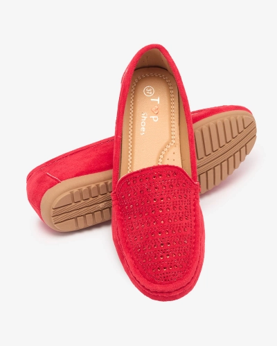Červené dámské mokasíny se zirkony Bretika - Obuv