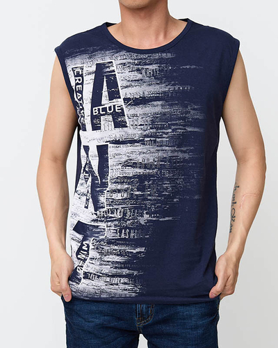 Чоловіча темно-синя футболка без рукавів з принтом - Одяг