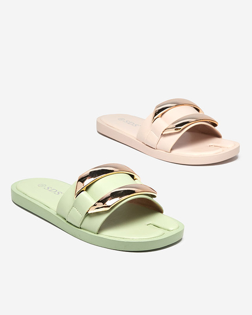 Зелені жіночі шльопанці з золотим оздобленням Kedino