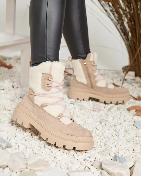 Royalfashion Світло-коричневі жіночі черевики-траппер з овчиною Getatsa