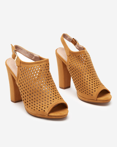 OUTLET Світло-коричневі жіночі ажурні босоніжки на стовпі Melliani - Взуття