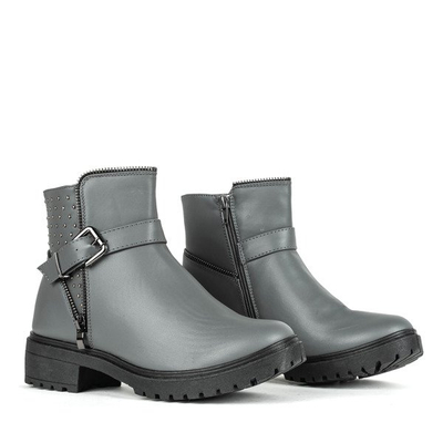 Szare botki na płaskim obcasie Oh Lala - Obuwie