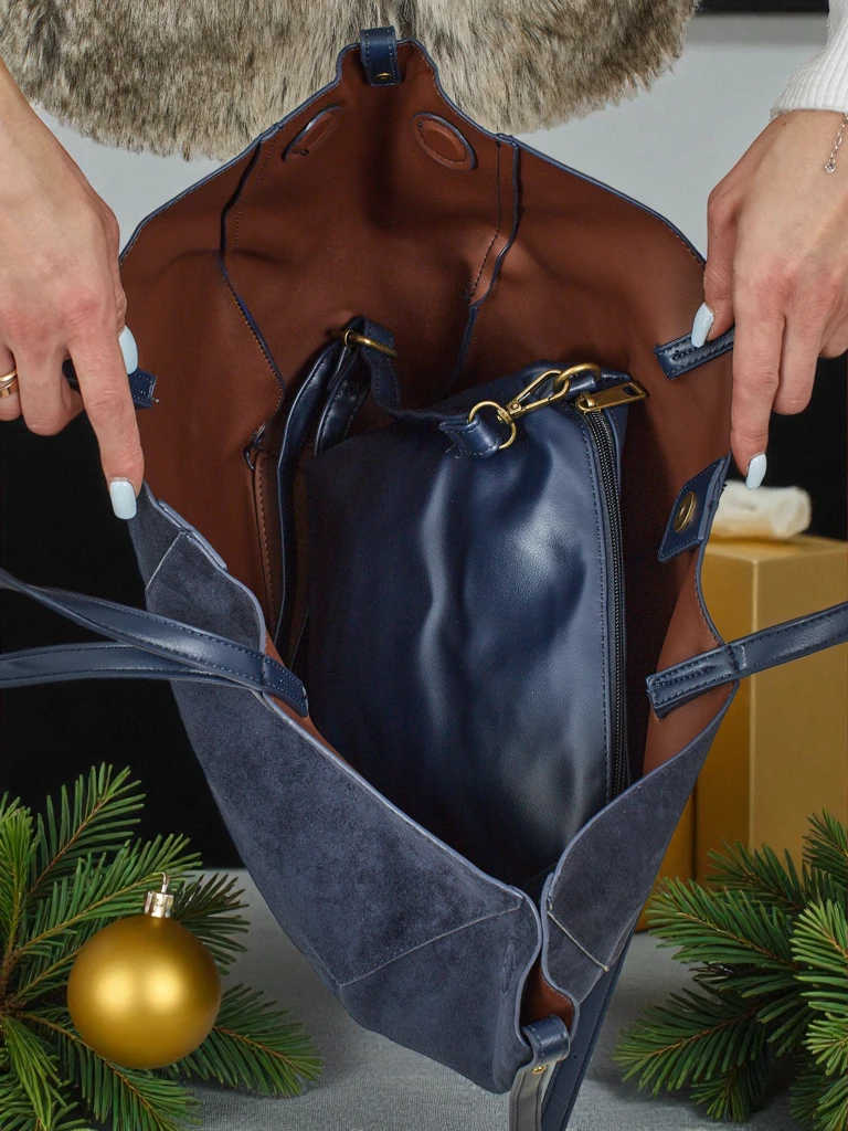 Dámská shopper kabelka z eko semiše s menší eko koženou kabelkou v sadě 2v1 Elinea