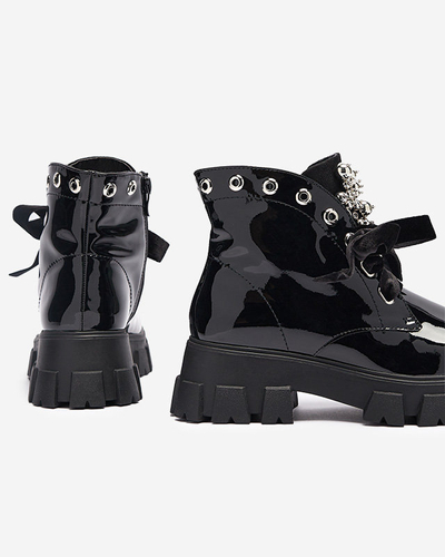 Dámské černé lakované boty Selpo- Footwear