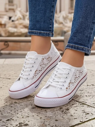 Aurelia Bianco - Ažurové bílé tenisky Royalfashion z tkaniny, velikost 40