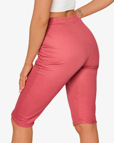 Dámské 3/4 látkové šortky v tmavě růžové barvě PLUS SIZE- Oblečení