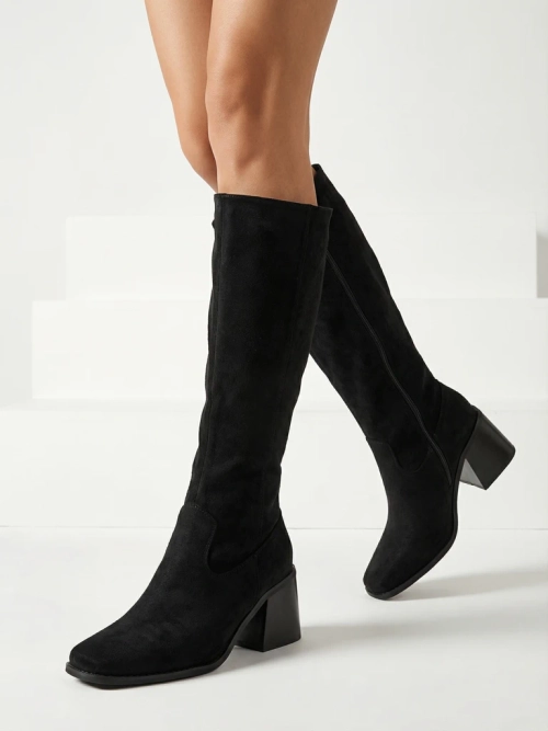 Жіночі чоботи з еко замші на підборах-стовпчику Ernala