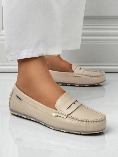 Loafers damskie bezowe Kallista - skora ekologiczna zamszowa premium