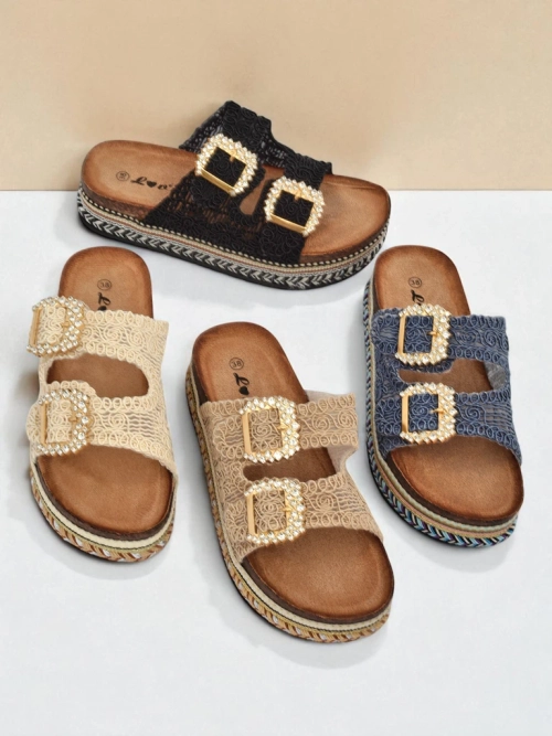 Royalfashion Жіночі босоніжки з пряжками, оздобленими стразами GlamCork