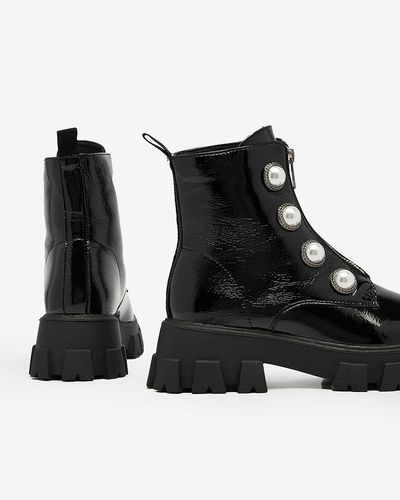 Royalfashion Černé dámské lakované perleťové kozačky Asiciu