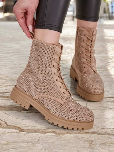 Жіночі шнуровані чоботи Royalfashion з цирконами Russos
